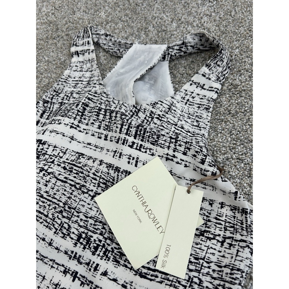 New‎ Cynthia Rowley Women's 8 Black & Ivory Sleeveless Silk Shift Dress